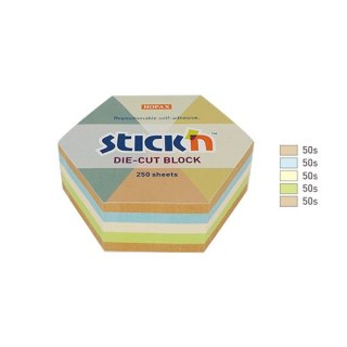 SELF-ADHESIVE NOTEBOOK HEXAGON 61X70/250K 5 COLORS STICK N CX DISTRIBUTION