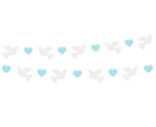 PAPER GARLAND DOVES 10X8 CM , BLUE HEARTS 5X4 CM 150 CM GODAN