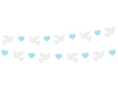 PAPER GARLAND DOVES 10X8 CM , BLUE HEARTS 5X4 CM 150 CM GODAN