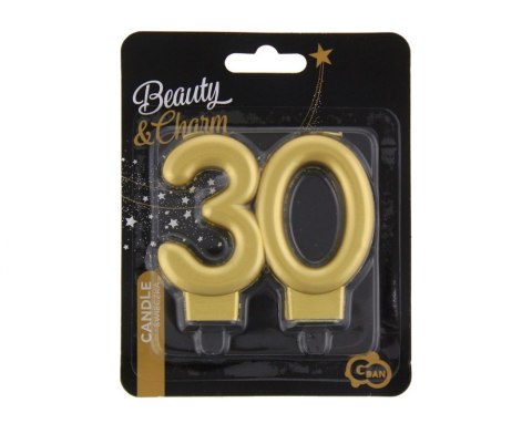 CANDLE NUMBER 30 BIRTHDAY, GOLD, METALLIC, B&C, 8 CM GODAN