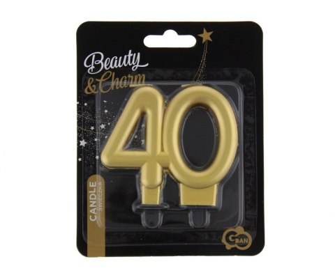 CANDLE NUMBER 40 BIRTHDAY, GOLD, METALLIC, B&C, 8 CM GODAN