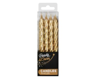 B&C CANDLES WITH STANDS, SCREW GOLD, 8 CM, 12 PCS. GODAN