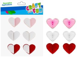 DECORATIVE HEART STICKERS FOLDING PACK 6 PCS. CRAFT WITH FUN 501406 CRAFT WITH FUN
