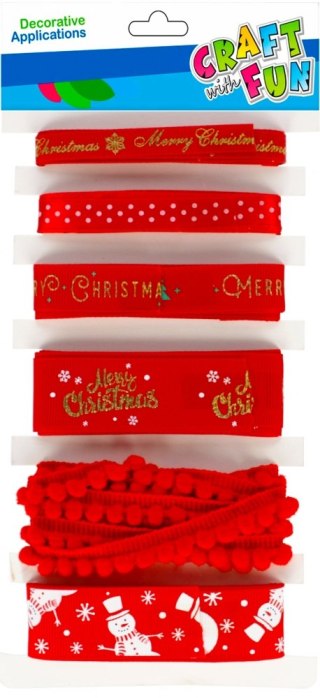 DECORATIVE ORNAMENT RIBBODS CHRISTMAS MIX 6 PCS. CRAFT WITH FUN 501461 CRAFT WITH FUN