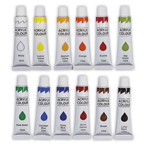 ACRYLIC PAINTS IN TUBE 12 COLORS TITANUM HASTA