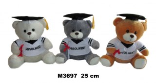 PLUSH TOY BOW 25CM SITTING IN CLOTHING GRADUATE SA SUN-DAY
