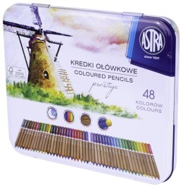 Prestige Astra cedar wood watercolor pencils in a metal box of 48 colors