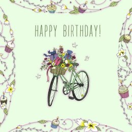 Card Swarovski square CL1924 Birthday bike with flowers