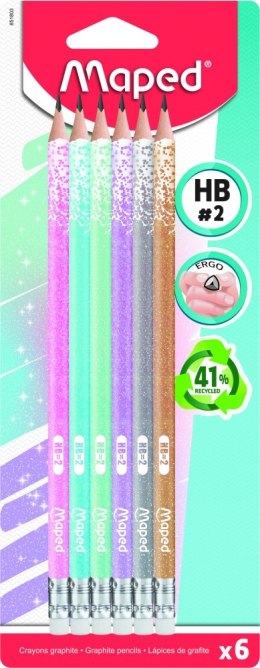 PENCIL WITH ERASER GLITTER - GLITTER HB 6 PCS BLISTER 24 MAPED MAPED
