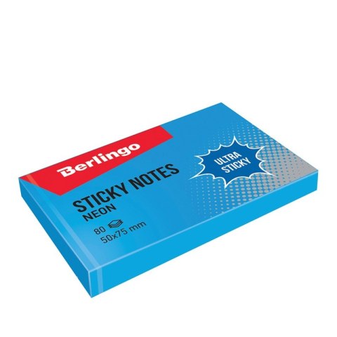 BERLINGO STICKY PAD "ULTRA STICKY", 50X75MM, 80 CARDS, NEON, CDC BLUE
