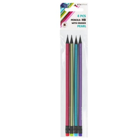 HB PENCIL WITH ERASER TRIANGULAR PEARL PACK OF 4 STARPAK 472408