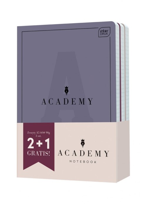 ZESZYTY A5 60 KARTEK W KRATKĘ ACADEMY 2 SZT. 1 GRATIS INTERDRUK INTERDRUK