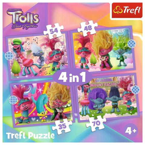 PUZZLE 4W1 PRZYGODY KOLOROWYCH TROLLI TREFL 34622 TR TREFL