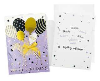 KARNET DK-1016 URODZINY ZEBRA, BALONY PASSION CARDS - KARTKI