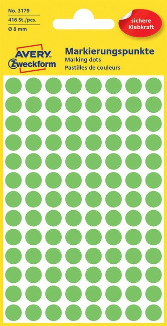 SELF-ADHESIVE LABEL 8 CIRCLES GREEN B/C OP416PCS ZWECKFORM 3179KOL