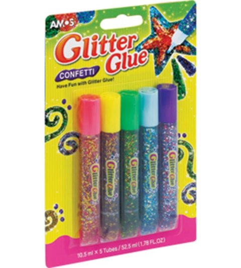 GLITTER GLUE CONFETTI 5 COLOR ADHESIVE 10.5ML AMOS GCF10B5