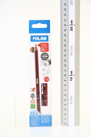 MILAN TRIANGULAR HB PENCILS WITH ERASER, PACK 12 PCS.