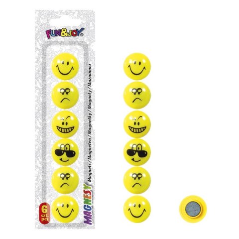 MAGNESY OKRĄGŁE 29MM 6 SZT. ŻÓŁTE EMOJI FUN&JOY HASTA