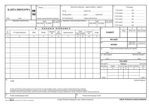 KARTA DROGOWA SM 102 A4 PAPIRUS