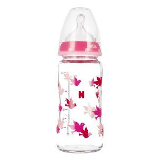 NUK BUTELKA SZKLANA Z WSKAŹNIKIEM TEMP. 240 ML 0-6M FIRST CHOICE RÓŻOWA 10745121 NUK