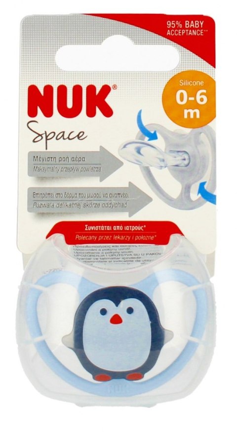 NUK SMOCZEK USPOKAJAJĄCY 0-6M SILIKONOWY SPACE PINGWIN 10730331 NUK