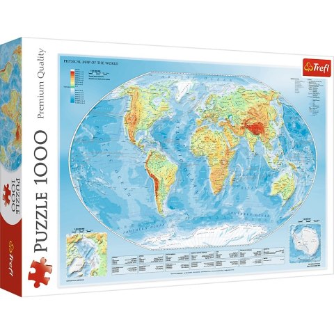 PUZZLE 1000 ELEMENTÓW MAPA FIZYCZNA ŚWIATA TREFL 10463 TR TREFL