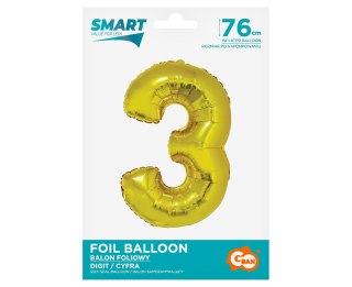 BALON FOLIOWY 76 CM CYFRA 3 ZŁOTY PARTY GODAN CH-SZL3 GODAN