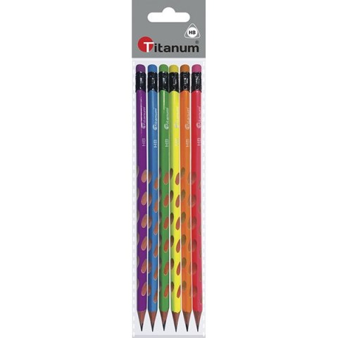 TECHNICAL PENCILS HB TRIANGULAR WITH ERASER 6 PCS. TITANIUM