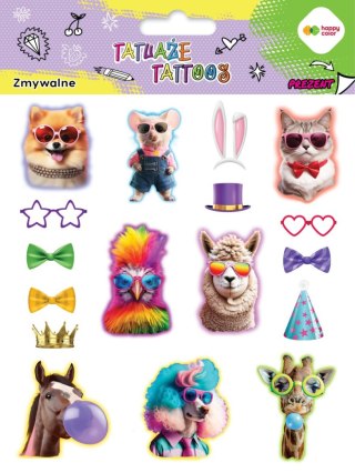 TATUAŻE ZMYWALNE ANIMALS FUNNY, ROZM. 150X200 MM, HAPPY COLOR B/C GDD