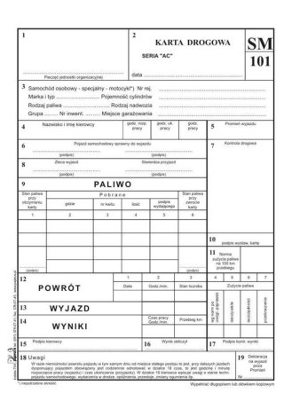 KARTA DROGOWA Z NUMERATOREM SM 101 A5 PAPIRUS