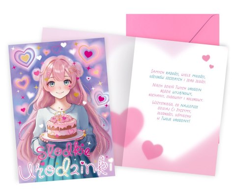 KARNET PR-558 URODZINY ANIME, DZIEWCZĘCE, TORT PASSION CARDS - KARTKI