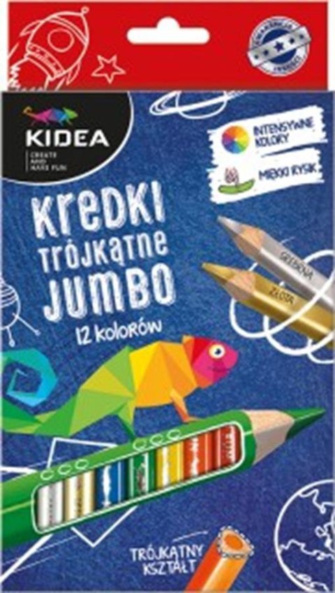 KREDKI OŁÓWKOWE TRÓJKĄTNE JUMBO 12KOLORÓW KIDEA DERFORM KTG12KA DERFORM