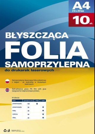 FOLIA SAMOPRZYLEPNA A4 BŁYSZCZĄCA/LASEROWA BIAŁA POP10SZT FOL SALON PAP OZD 114845 SALON PAPIERÓW