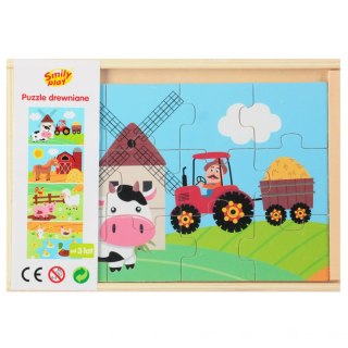 PUZZLE DREWNIANE 4X12 ELEMENTÓW FARMA SMILY PLAY SPW84947 ANEK