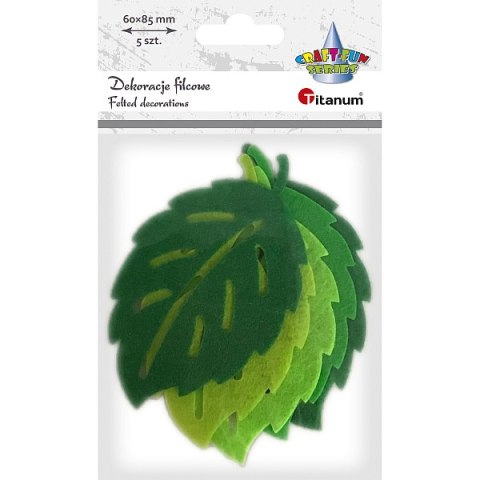 FELT LEAVES 85X60MM OPENWORK GREEN 5 PCS. TITANUM CRAFT-FUN SERIES