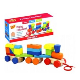 WOODEN TRAIN WITH BLOCKS 36X12X9 PLX PUD SMILY PLAY AC7621 AN0