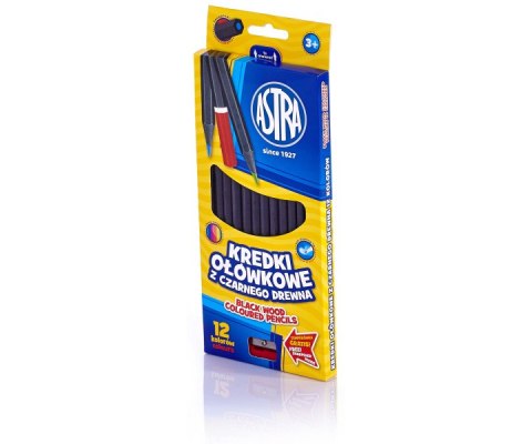 PENCILS 12 COLORS BLACK WOODEN SHARPER ASTRA 312114001