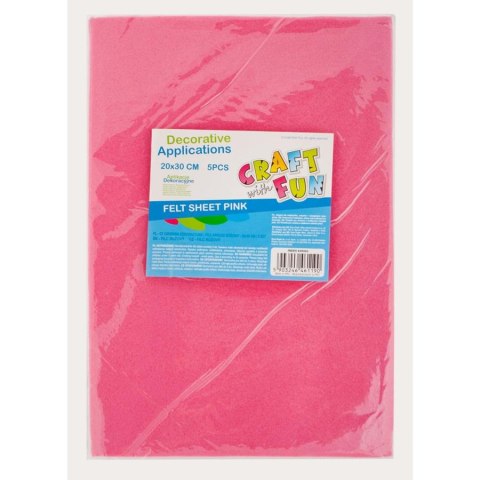 DECORATIVE FELT SHEET 5 PCS. PINK CRAFT WITH FUN 439302