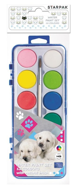 WATERCOLOR PAINTS 12 COLORS WITH BRUSH DOGGY STARPAK 447759