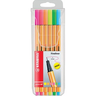 FINE PEN POINT 88 SET OF 6 COLORS NEON STABILO 88/6-1 STABILO