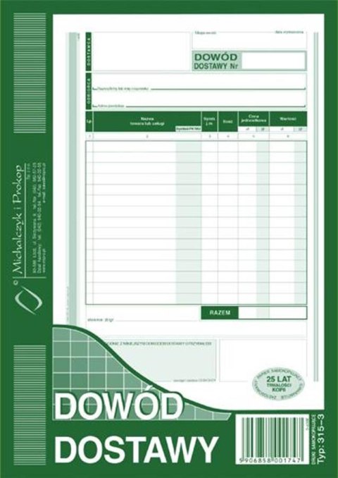 PRINTING PROOF OF DELIVERY MULTIPLE COPY A5 MICHALCZYK&PROKOP 315-3 MICHALCZYK AND PROKOP