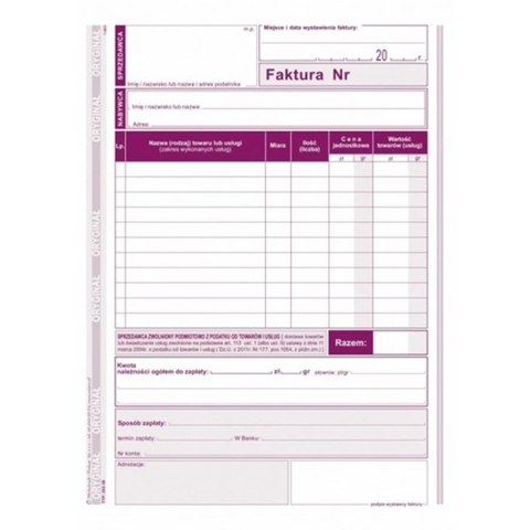 PRINTING INVOICE FOR TAX EXEMPTED TAXES A5 MICHALCZYK&PROKOP 202-3E MICHALCZYK I PROKOP