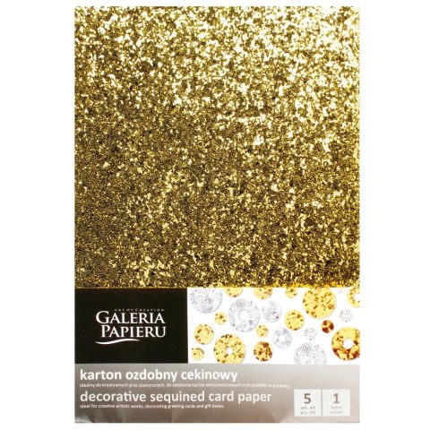 DECORATIVE CARDBOARD A4 210 G SEQUINS GOLD GALLERY OF PAPER PACK OF 5 PCS. ARGO 208506 ARGO