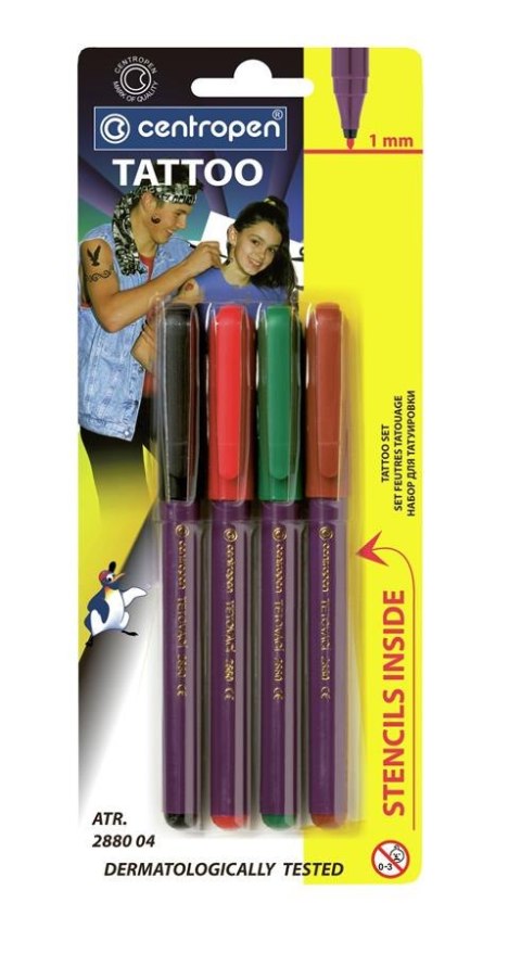 TATTOO MARKERS CENTROPEN "TATTOOING" 2880 4 COLORS TEMPLATE CENTROPEN