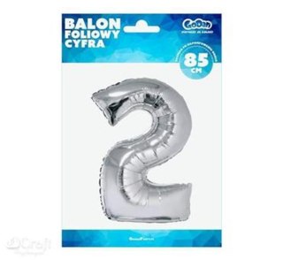 BALLOON NUMBER 2 85 CM SILVER GODAN GODAN