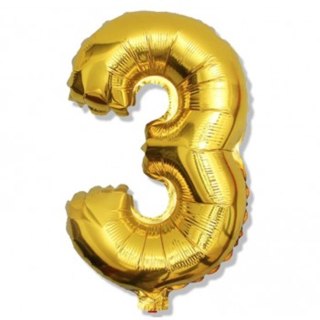 BALLOON NUMBER 3 85CM GOLD GODAN GODAN