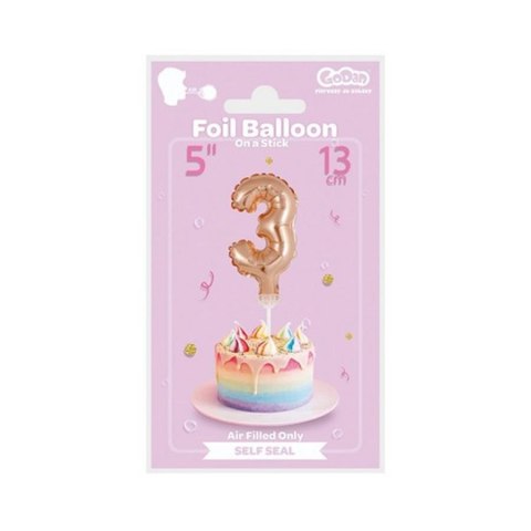 FOIL BALLOON 13 CM ON A STICK NUMBER 3 GOLD GODAN BC-5RZ3 GODAN