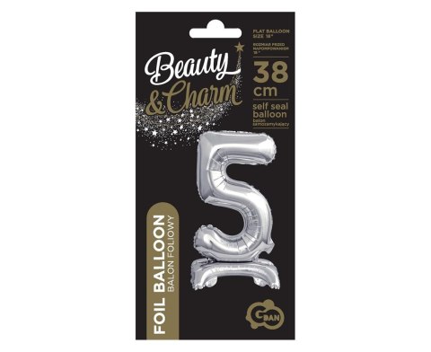 FOIL BALLOON B&C STANDING DIGIT 5, SILVER, 38 CM GODAN