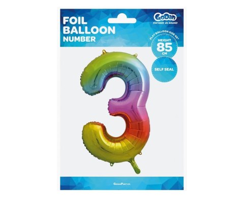 FOIL BALLOON DIGIT 3, RAINBOW, 85 CM HS-C34T3 GODAN