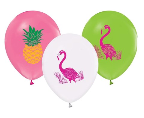 FLAMINGOS AND PINEAPPLE BALLOONS, 12"/ 5 PCS. GODAN